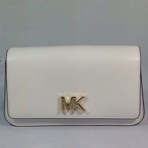 MK Mott Large Leather Clutch, Optic White, NWD